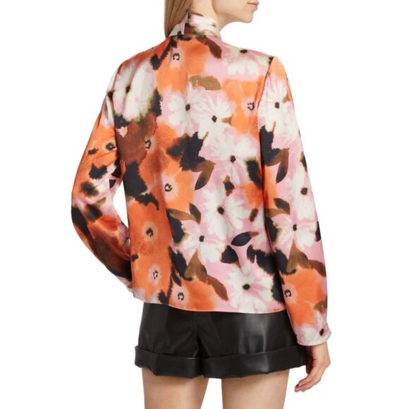 Tanya Taylor Canyon Tie-Neck Blouse Watercolor Poppy Print Size XS - Picture 6 of 14